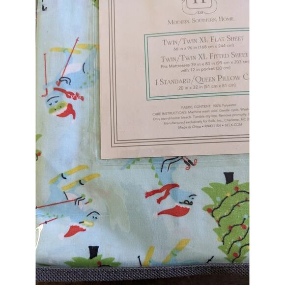 Dinosaur Sheet Set Twin XL Blue Dinosaurs Modern Southern Home Christmas Skiing - Picture 2 of 4